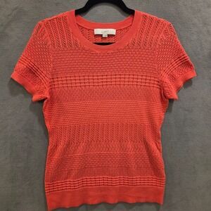 Loft Short Sleeve Sweater Women's Size Small Pink 100% Cotton Casual Office